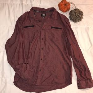 Rock Republic L Chambray Button Shirt Zip Pockets